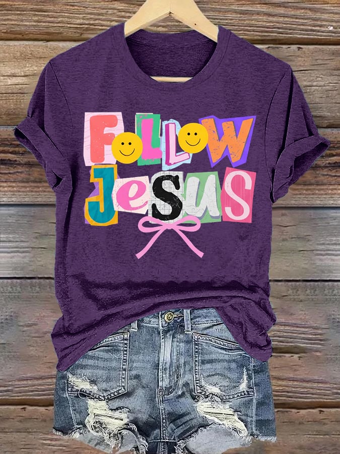 Women's  Follow Jesus Christian Faith Print T-Shirt