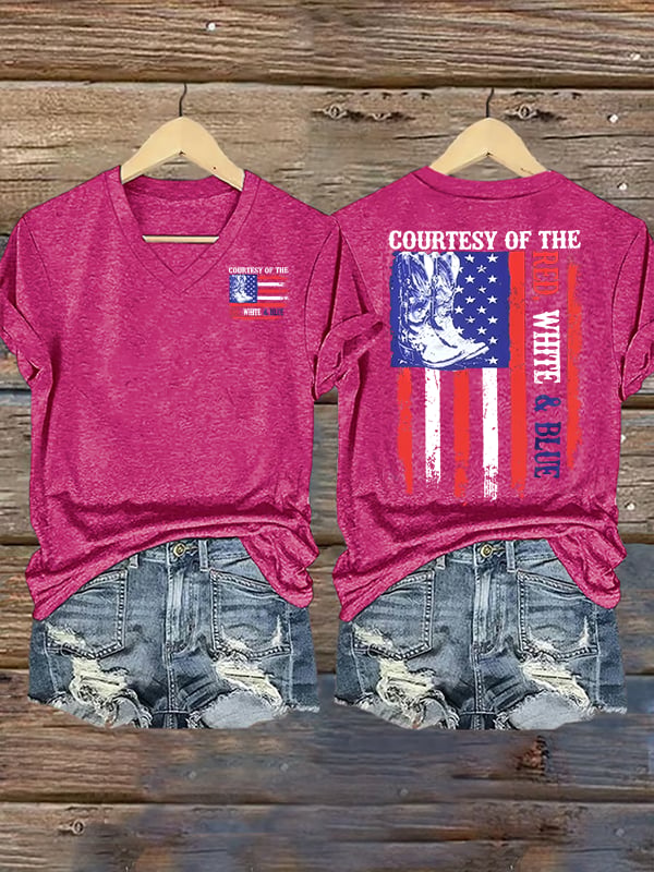 Women's  Courtesy Of Red White And Blue 250th Anniversary Flags T-Shirt