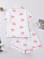 Women's Valentine's Day Sleepwear Set, Bow Print Pajamas