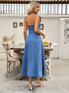 Women's Summer V Neck Backless Denim Dress