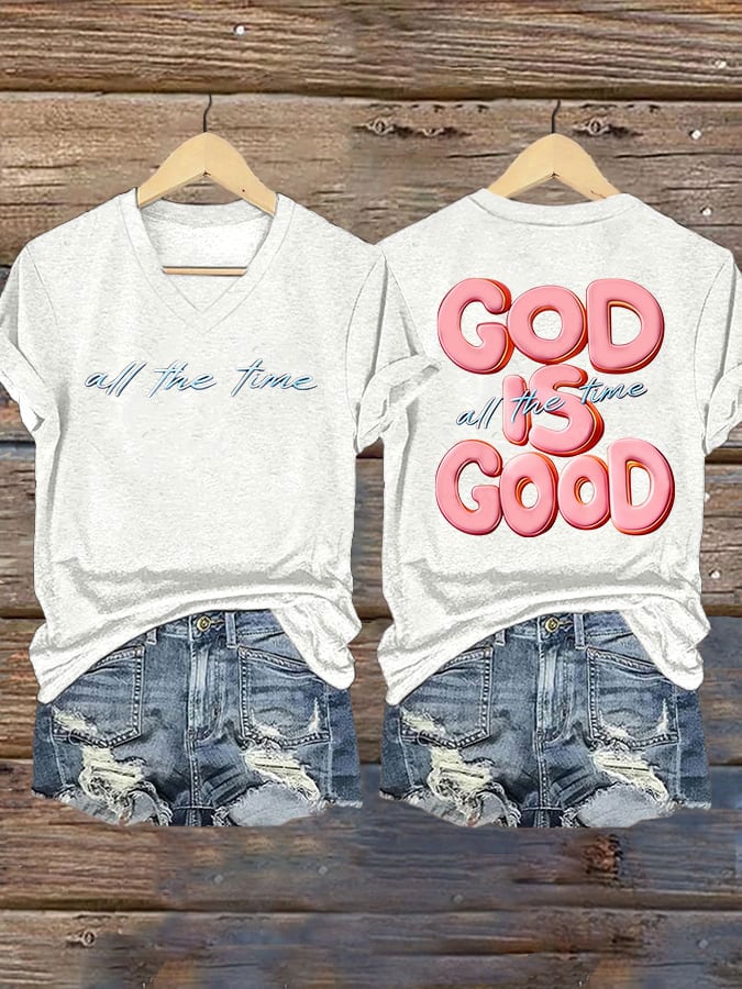 Women'S Casual Faith T-Shirt: "God Is Good All The Time" Print Short-Sleeve Tee