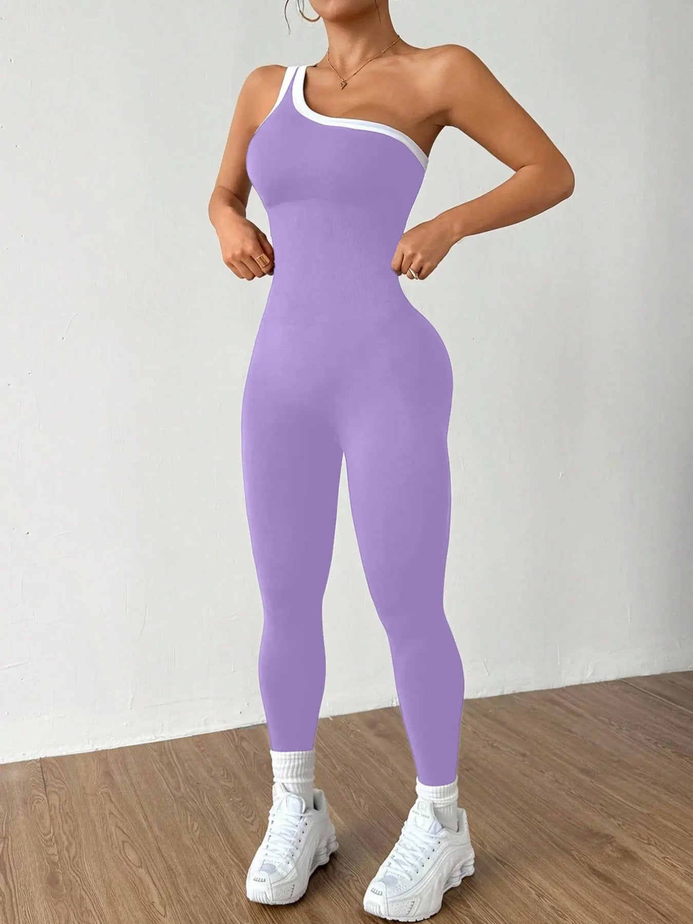 Women's Colorblock Asymmetrical Neck Sleeveless Yoga Jumpsuit