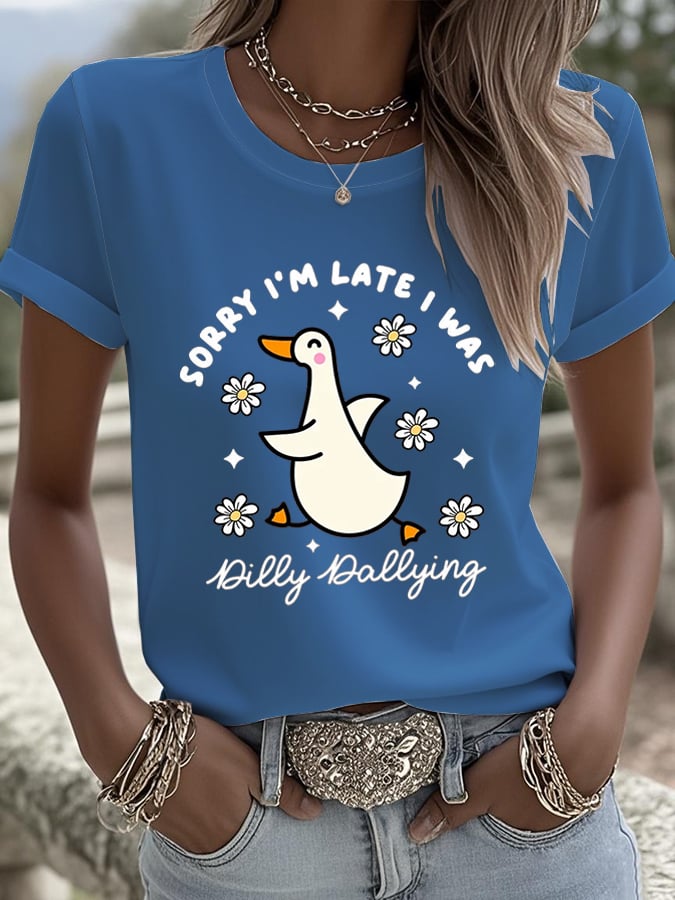 Women's Sorry I'm Late His Timing Not Mine Ecclesiastes 3:1 Funny Silly Goose T-Shirt
