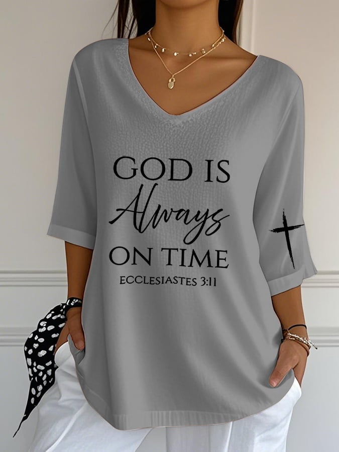 Women's Retro God Is Always On Time Print T-Shirt