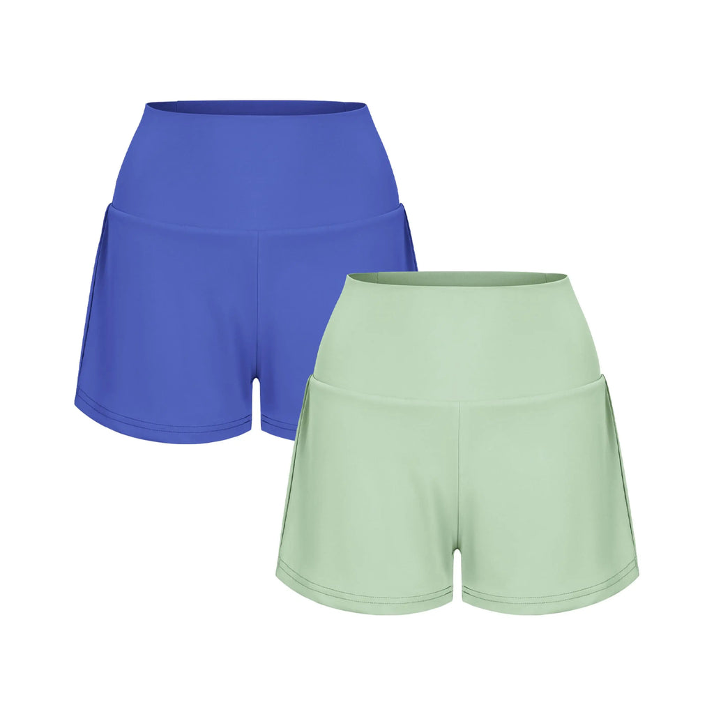 2-Piece Super High Waisted Back Pocket & Side Hidden Pocket 2-in-1 Yoga Shorts 3" Set