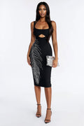 Emory Rhinestone Bandage Midi Dress - Black