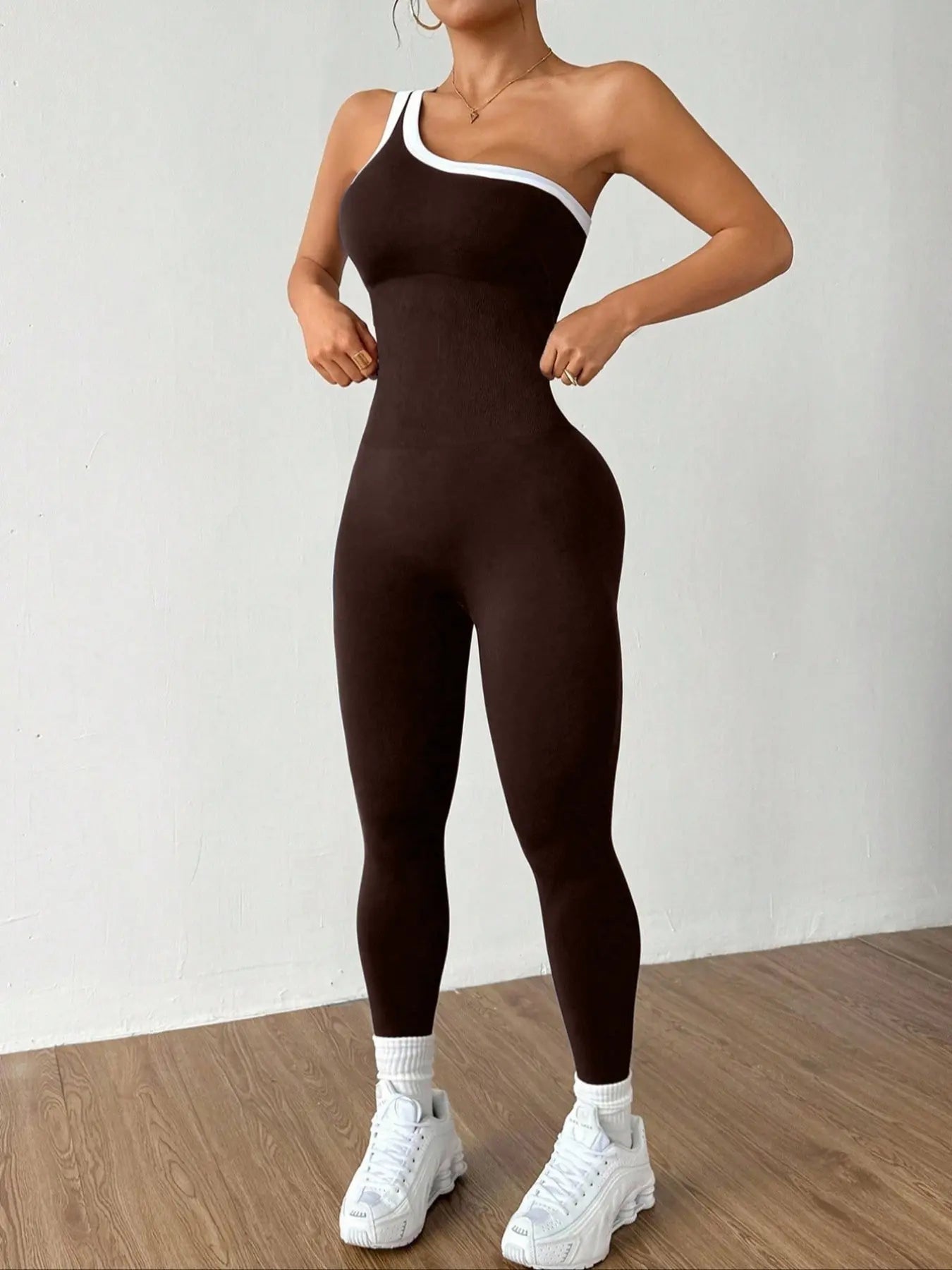 Women's Colorblock Asymmetrical Neck Sleeveless Yoga Jumpsuit