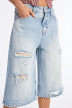 Havana Ripped Denim Jorts - Light Wash