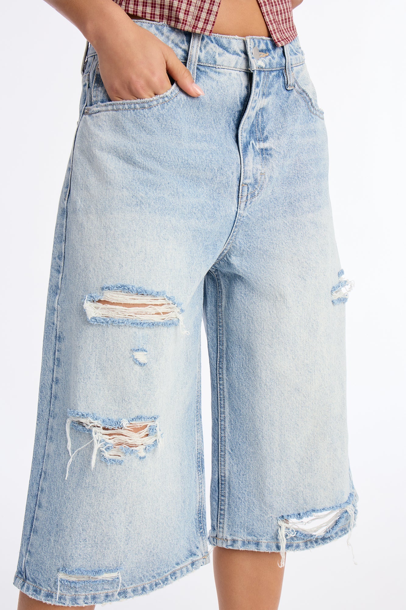 Havana Ripped Denim Jorts - Light Wash