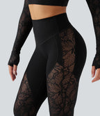 UltraSculptTM High Waisted Tummy Control Contrast Lace Yoga Flare Leggings with Pocket