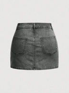 Women's Denim Skirt, Slim-Fitting High-Waist Short Skirt, Basic Casual A-Type Design, Button Closure, Plain Pattern, Summer Fashion