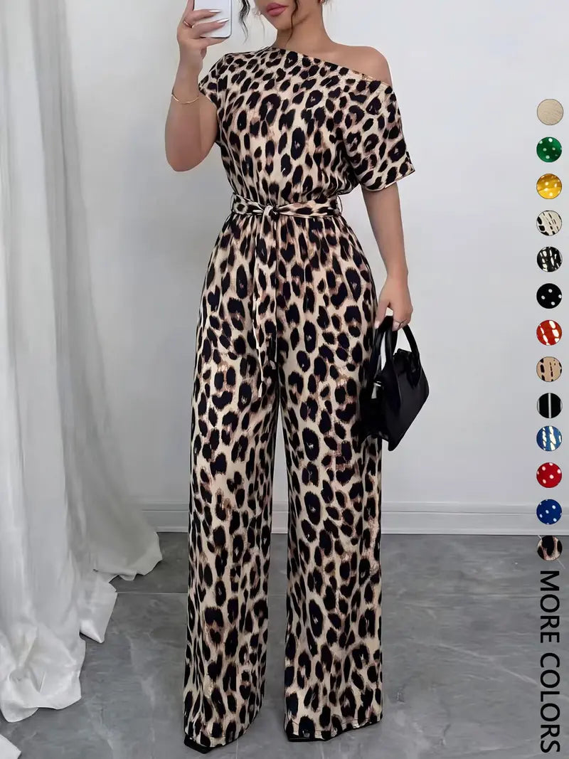 Women's All Over Print Tie Front Jumpsuit - Casual Style
