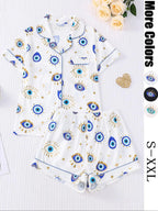 Women's All Over Cartoon Eye Print Short Sleeve Two-Piece Set