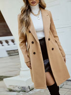 New Women Double Breasted Simple Design Woolen Coat