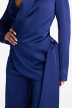 Wrap It Up Satin Blazer Pant Set - Navy