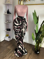 Women's Casual Wear Chic Elegant Tie-Dye, Striped, Patchwork, Printed Ruched Pleats Bodycon Fitted Midi Dress, Fall Winter Vacation Party, O-neck Elastic, Holiday Beach Dress Womenswear Maxi