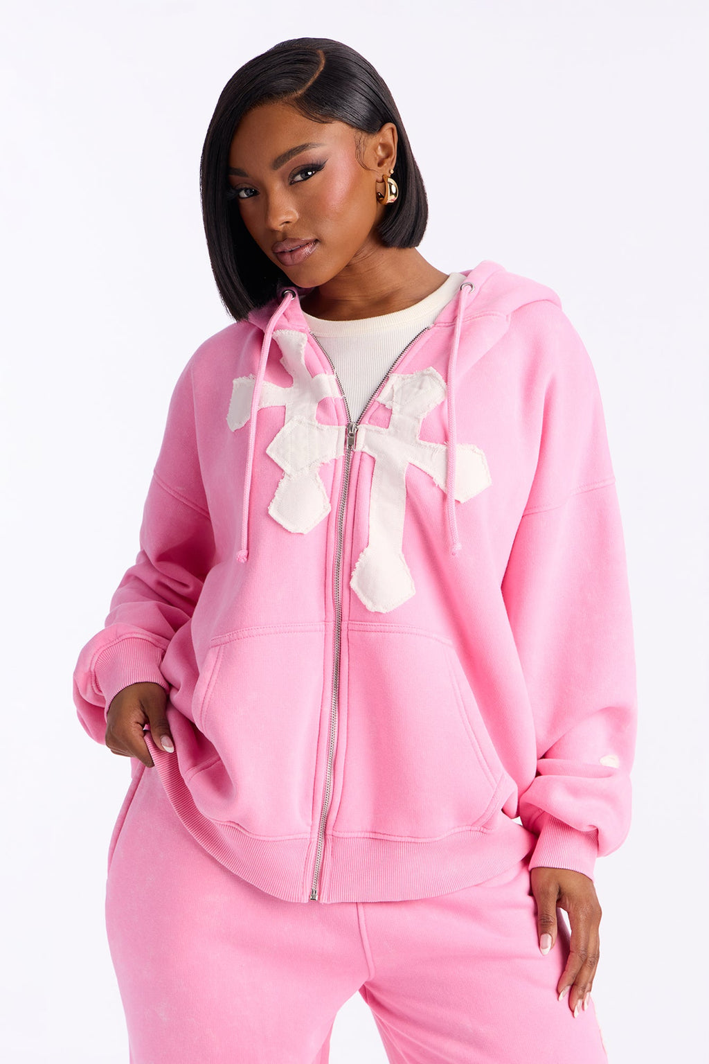 Double The Intentions Washed Fleece Hoodie - Pink