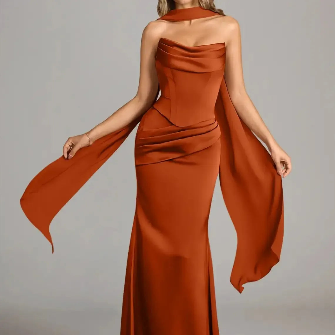 Azazie Sorrel Corset Lace-up Mermaid Wedding Guest Evening Luminous Satin Maxi Dress Minimalist