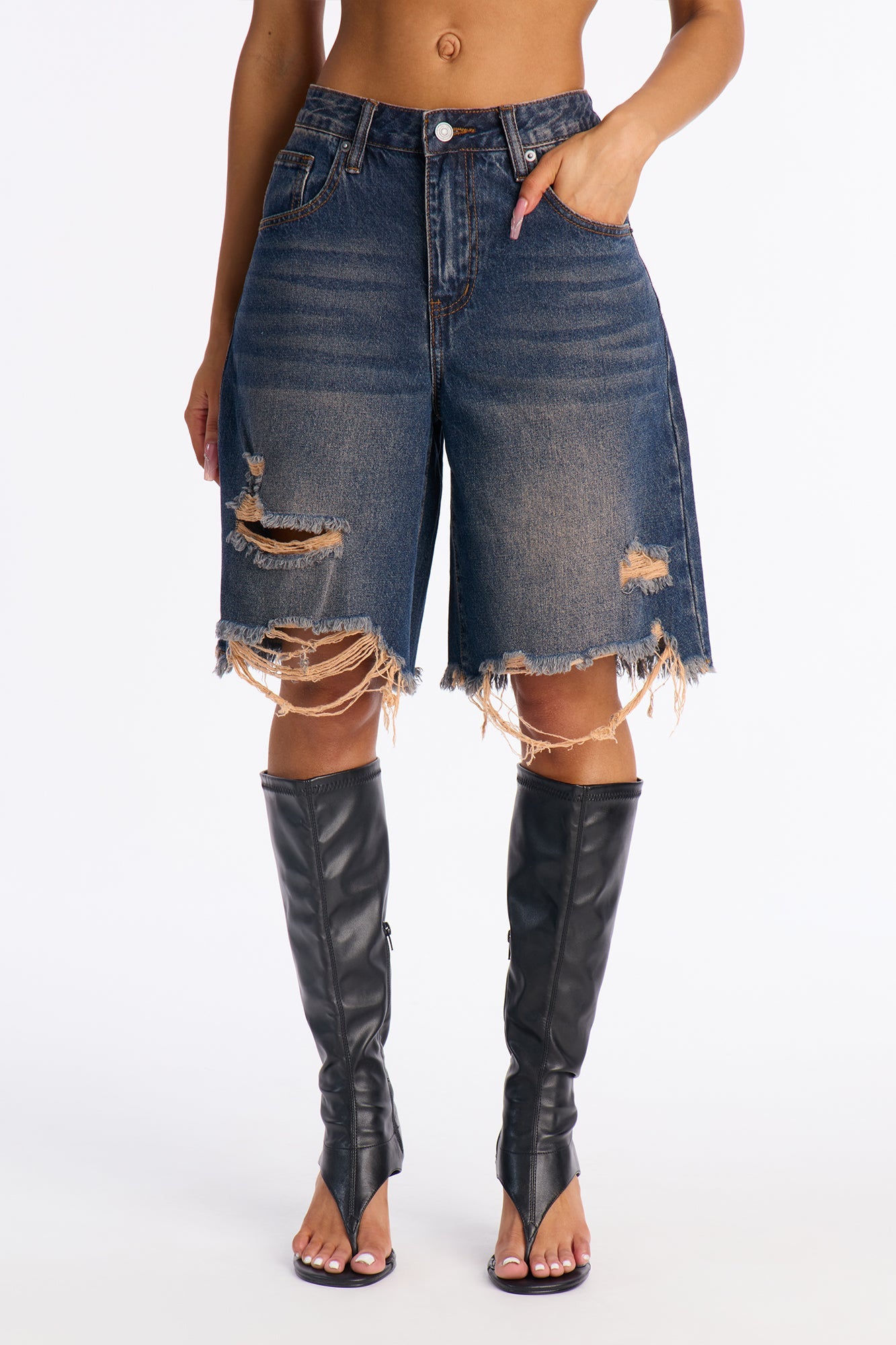Burnt Out Tinted Denim Jorts - Dark Wash