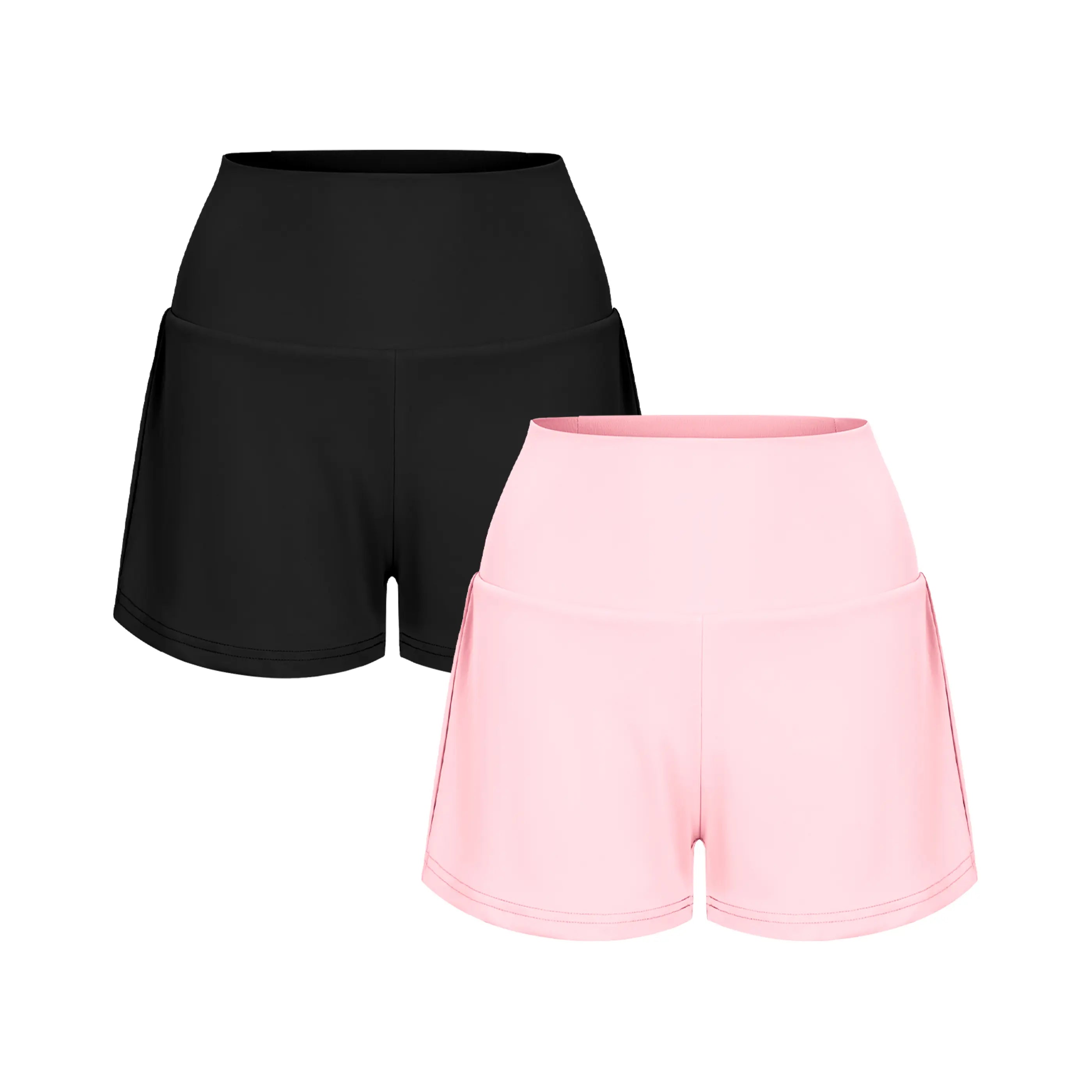 2-Piece Super High Waisted Back Pocket & Side Hidden Pocket 2-in-1 Yoga Shorts 3" Set