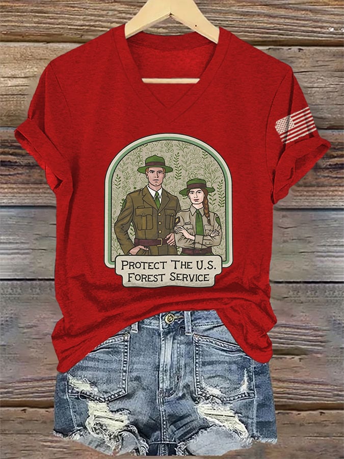 V-Neck Retro Protect The U.S. Forest Service Print T-Shirt