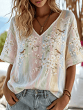 Women's Casual Retro Floral-Print Breast Cancer Awareness T-Shirt