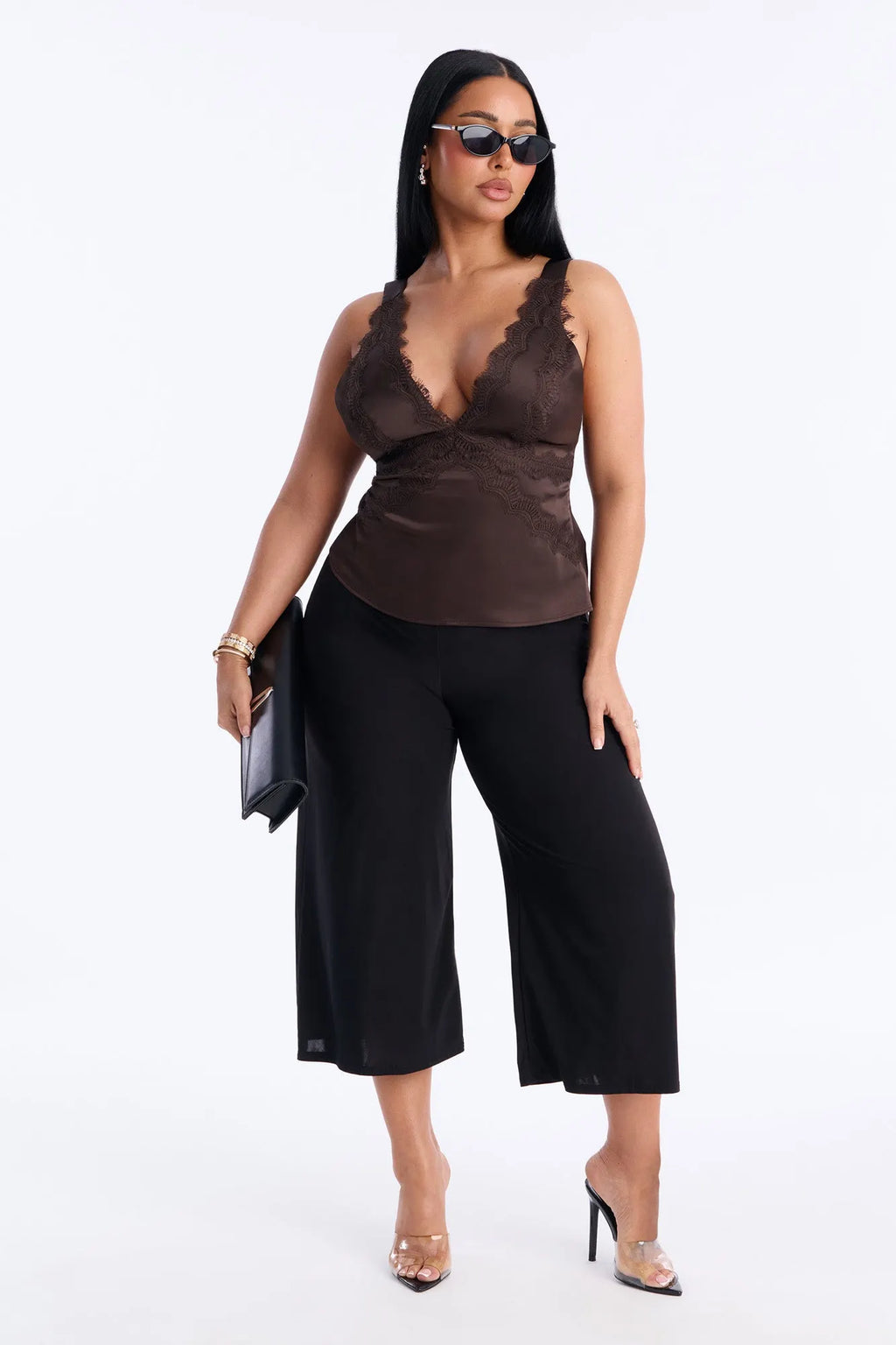 Show Me Better Lace Trim Satin Top - Blue