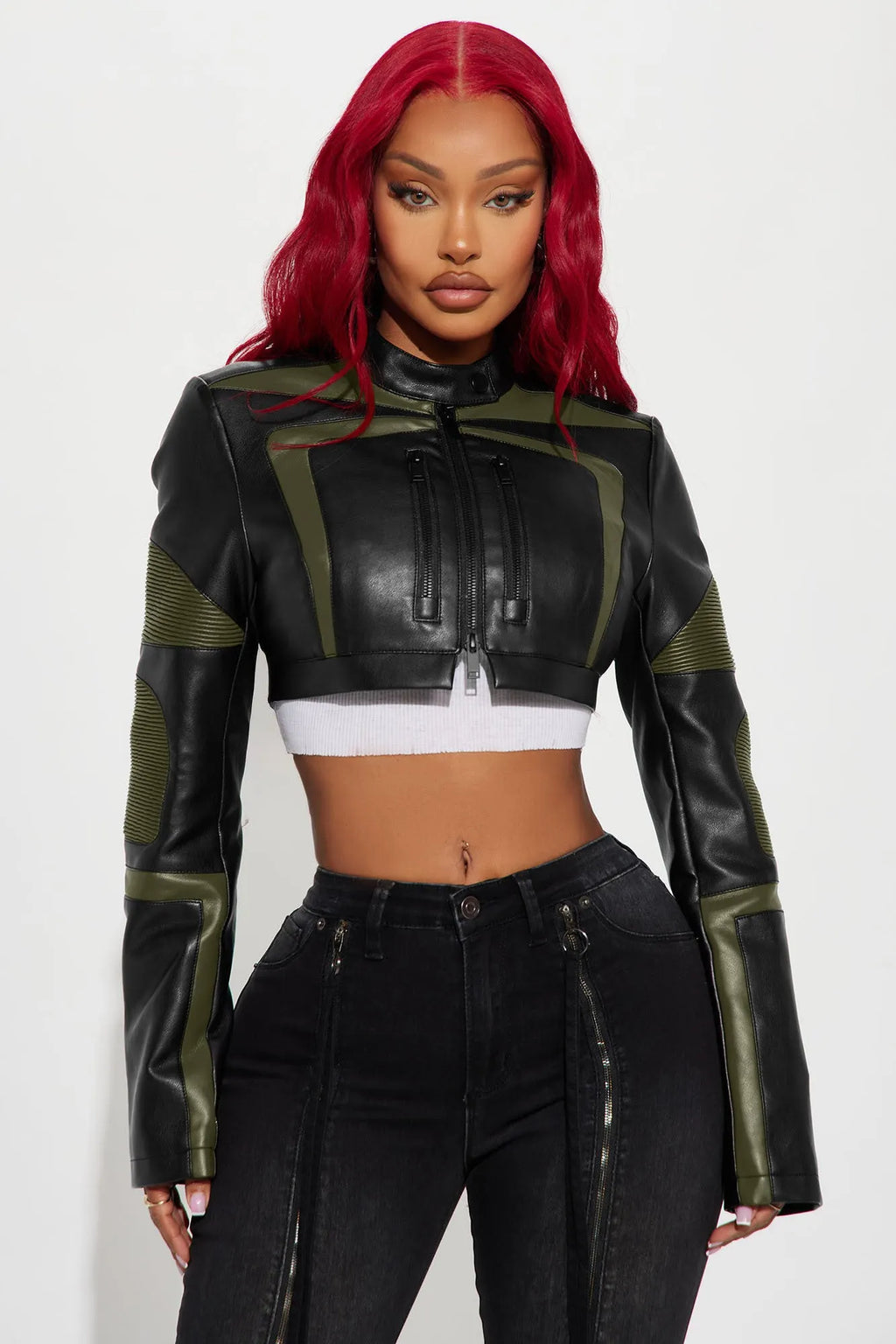 Not Like The Rest Faux Leather Moto Jacket - Black/Red