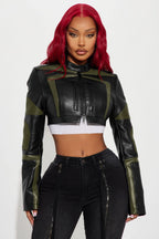 Not Like The Rest Faux Leather Moto Jacket - Black/Red