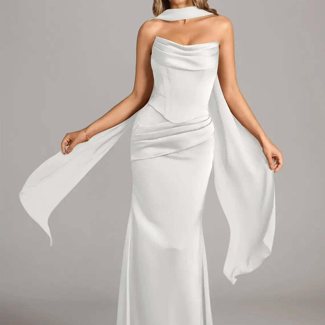 Azazie Sorrel Corset Lace-up Mermaid Wedding Guest Evening Luminous Satin Maxi Dress Minimalist