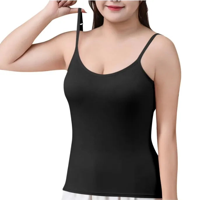 Women's Spring Summer 2-In-1 Bra Cup Tank Top, Adjustable Straps, Fresh&Comfortable Plain Inner Layer, Sleeveless Fitted Soft Vest,Home&Sleep