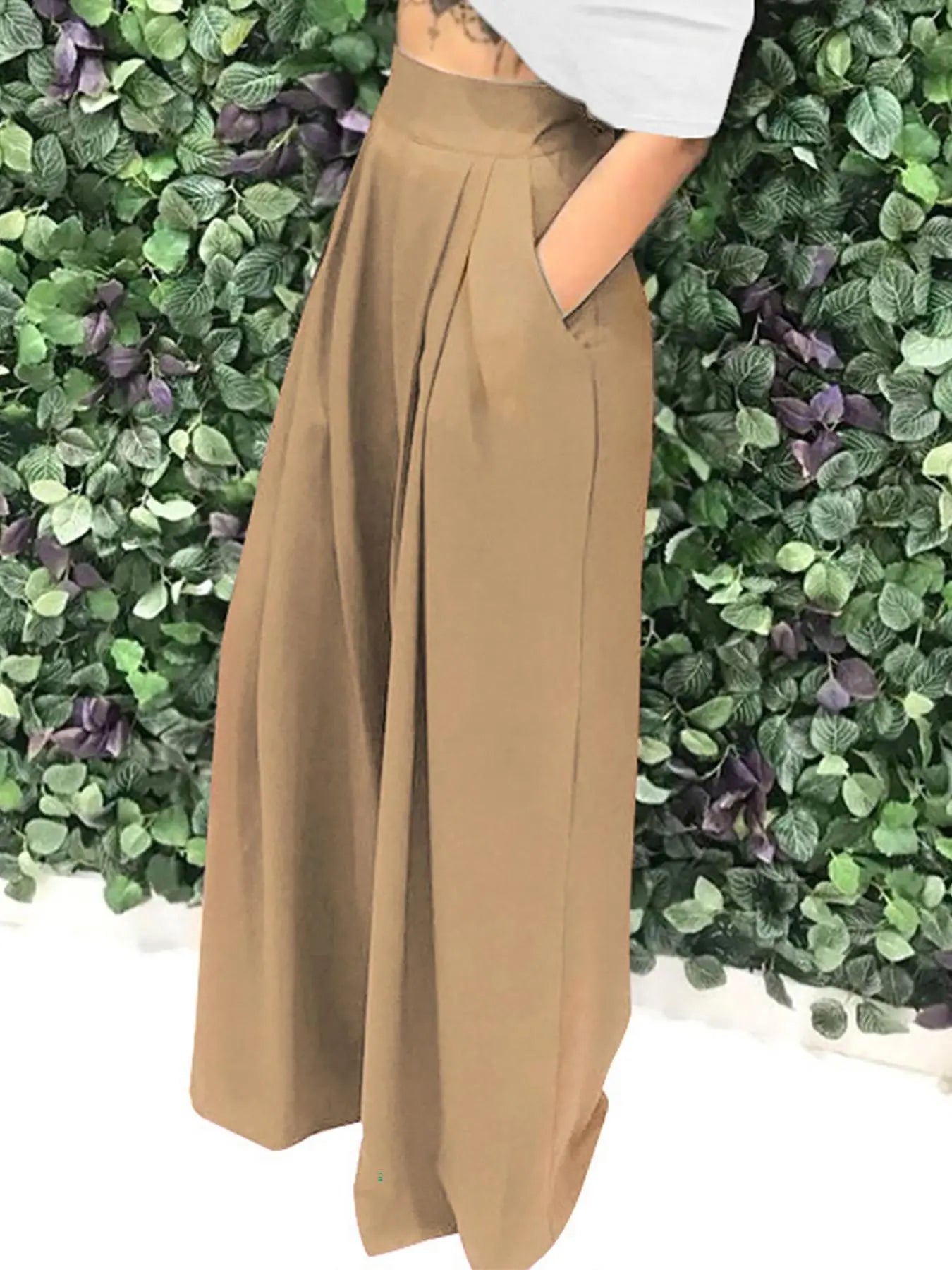 Women's Plain Plicated Pocket Wide Leg Pants