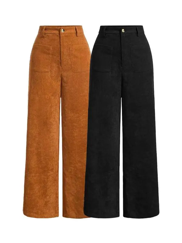 Women's Plain Pocket Button Front Wide Leg Pants, Casual High Waist Trousers for Daily Wear, Ladies Bottoms for All Seasons