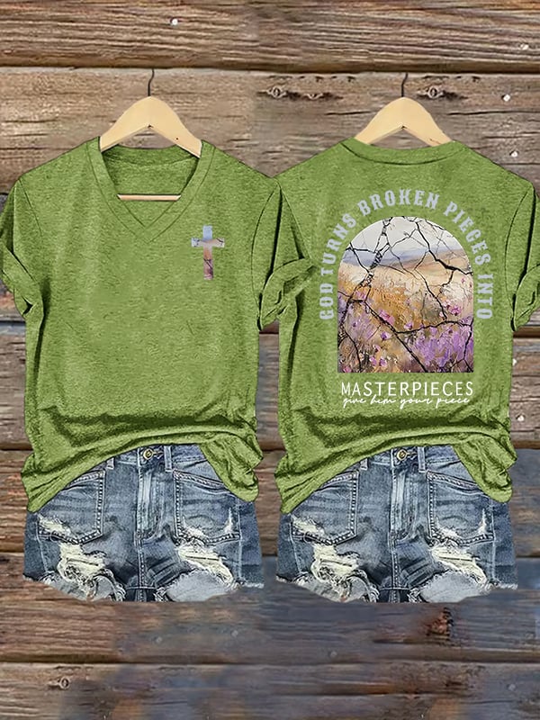 Women's  God Turns Broken Pieces Into Masterpieces Christian Tops Comfort Colors T-Shirt