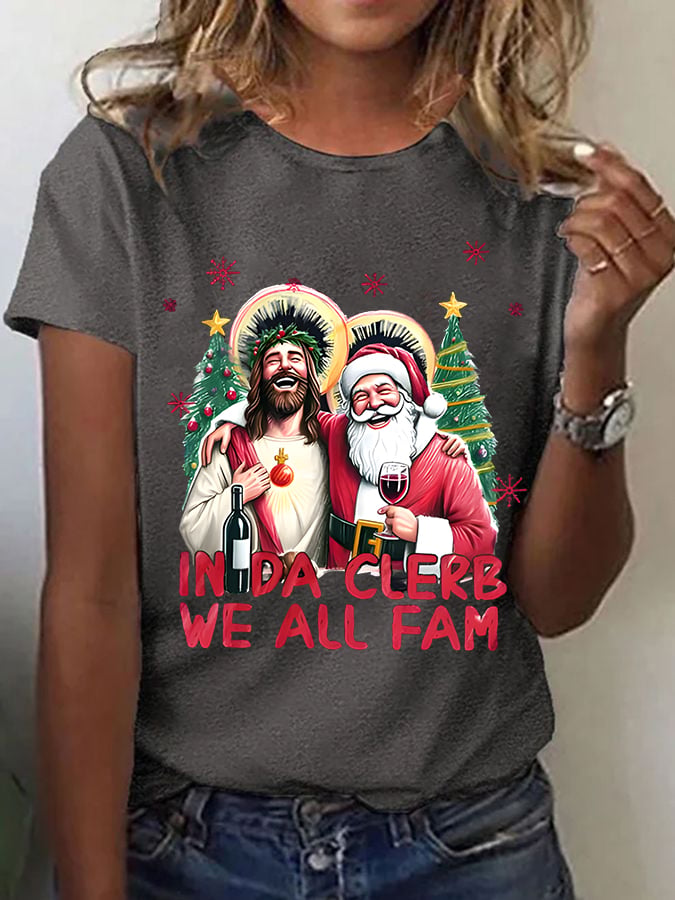 Women'S Casual Faith "We Are All Family" Print Short Sleeve T-Shirt