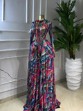 Women's O-Neck Long Sleeve Woven Maxi Dress, Tie-Dye Print, Romantic Valentine's Day Party Outfit Gown, Sexy Mesh Sheer Dress, Spring Sexy Club Street Evening Wear Lady Skirts