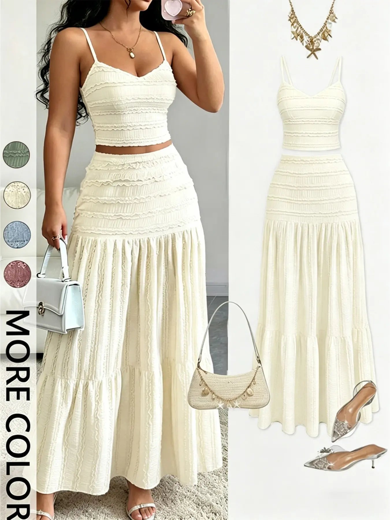 Women's Elegant Chic Party Sweet Cute Sleeveless Short Top and Half Skirt Set, Casual Slim-Fitting Spring & Fall