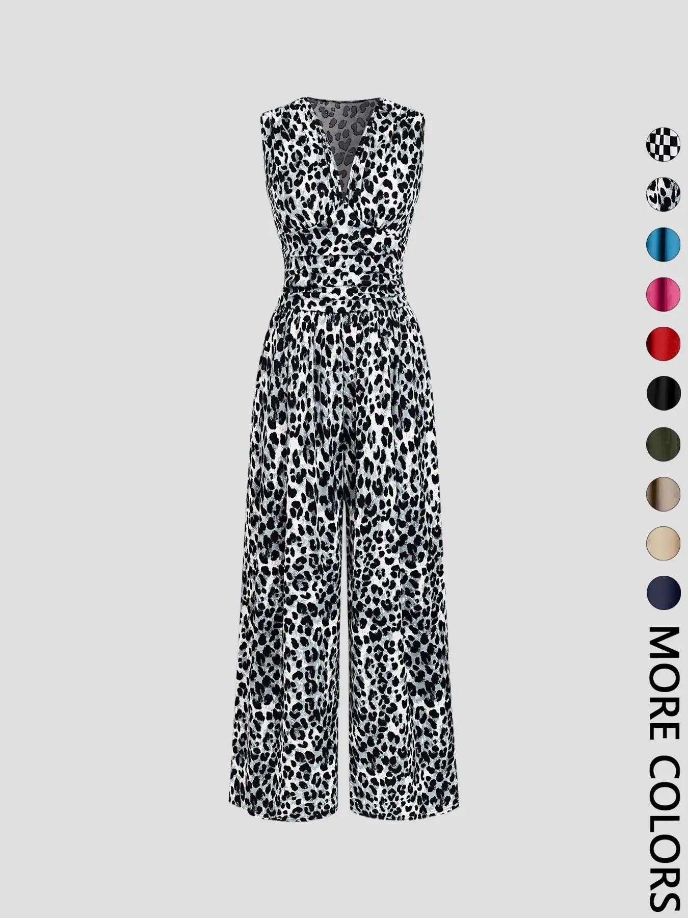 Women's Plain Ruched Deep V Neck Wide Leg Jumpsuit, Casual Sleeveless Ribbed Jumpsuit for Daily Wear, Ladies Clothes for All Seasons, Womenswear Basic Minimalist