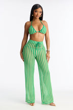 Callie Crochet 3 Piece Bikini & Pants Set - Green/combo