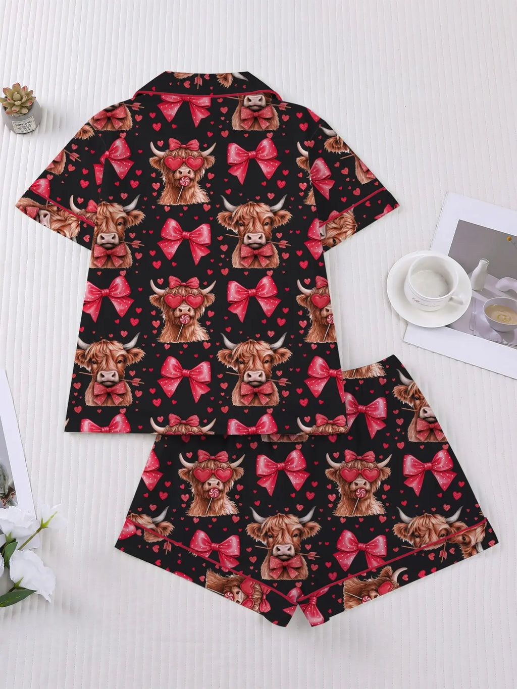 Women's Sleepwear Set, Pajama Set, Pjs, Short Sleeve Button-Up Top & Elastic Shorts