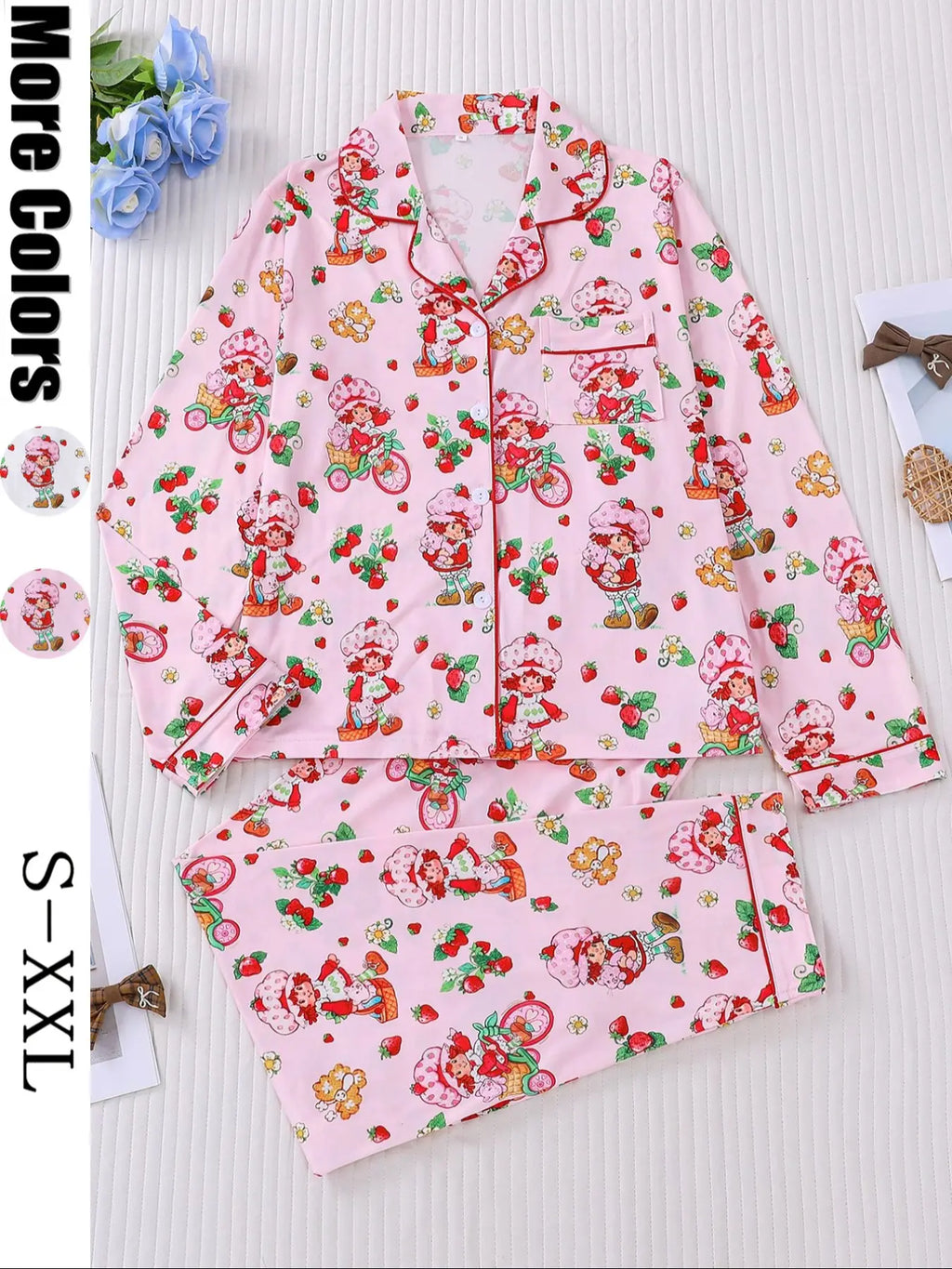 Women's Cute Strawberry Pattern Print Sleepwear Set