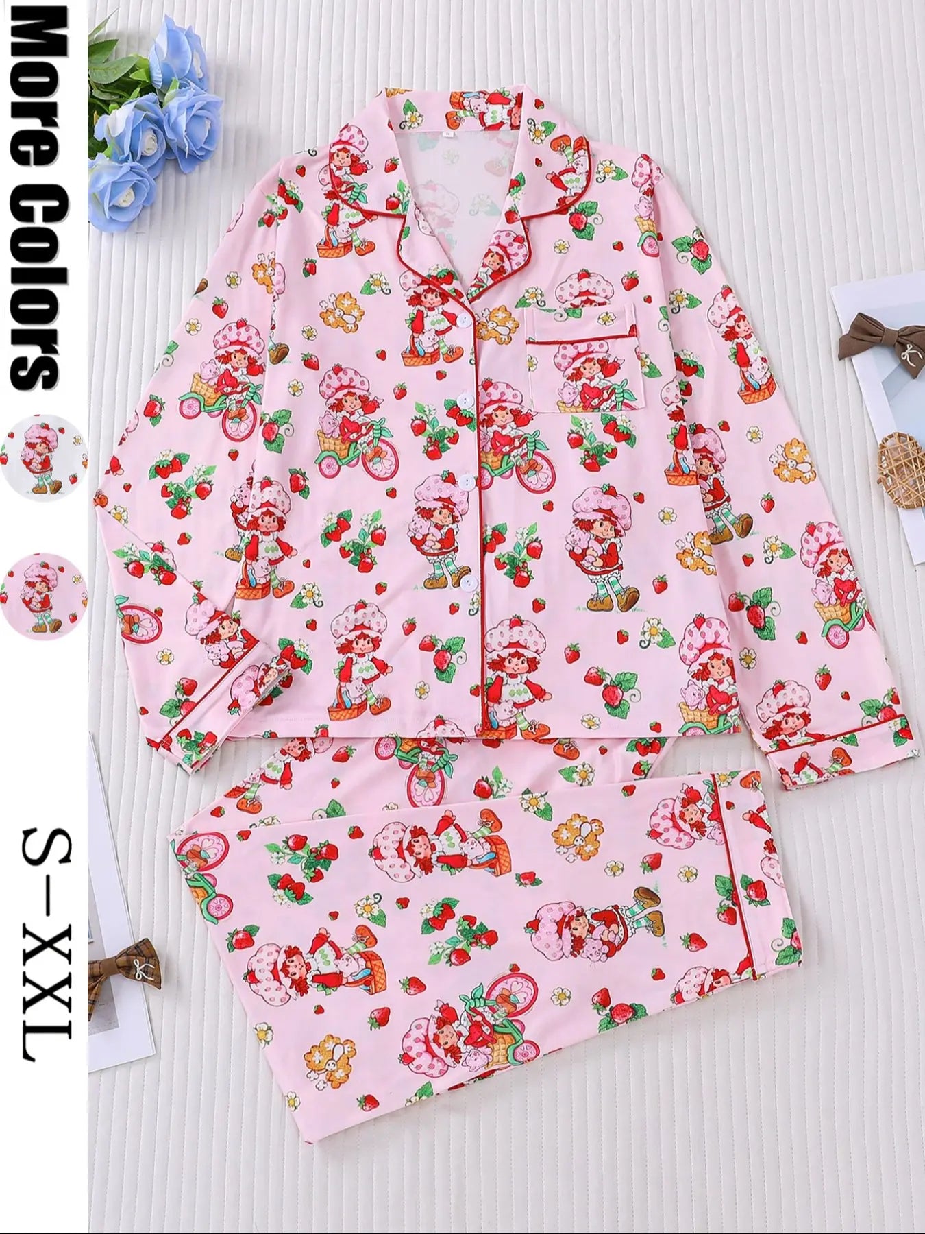 Women's Cute Strawberry Pattern Print Sleepwear Set