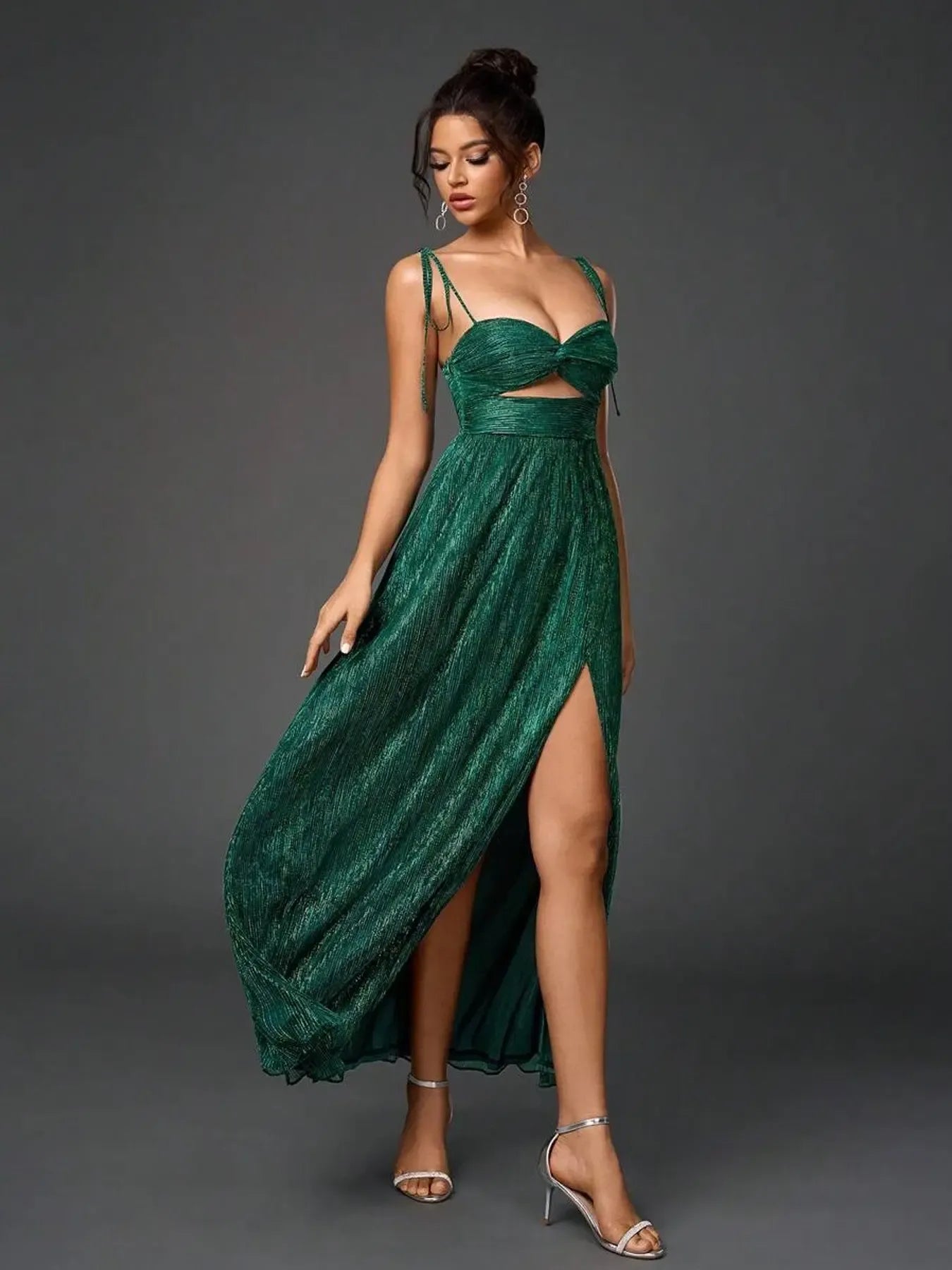 Elegant Women's Long Dress, Feminine Sleeveless Thin Strap Crop Top Design, Ruched Cross Back Style, Spring Summer Lightweight Fabric, Fashionable Chic Comfort Fit