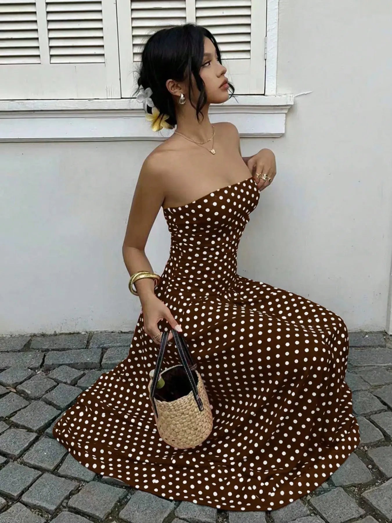 Women's Polka Dot Printed Ruched Waist Sleeveless Halter Dress, Elegant All Season Fashion, Perfect for Casual Wear, Stylish and Comfortable, Casual Fashion Chic, Casual Chic Outfit