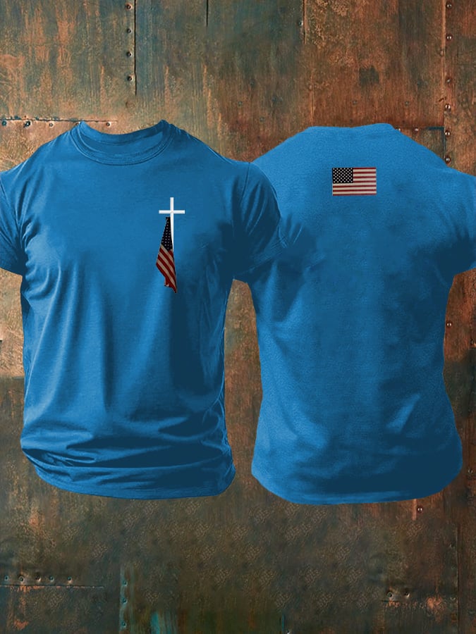 🔥Buy 3 Get 15% Off🔥Men's Faith Cross Flag Print Casual T-shirt
