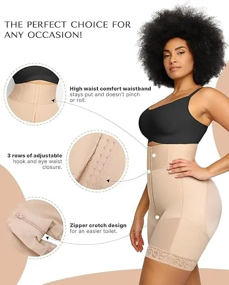 Women's High-Waist High-Elastic Body-Shaping Panties - Body Sculpting Compression, 3-Row Crotch Closure, Adjustable Waist Cincher, Abdominal Lift Boyshorts, All-Season Minimalist Basic Compression Underwear