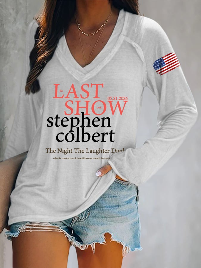 🔥Buy 3 Get 15% Off🔥V-Neck Retro Last Show 05.21.2026 The Night The Laughter Died After The Opening Monol, Hopefully People Laughed During The Show Print T-Shirt