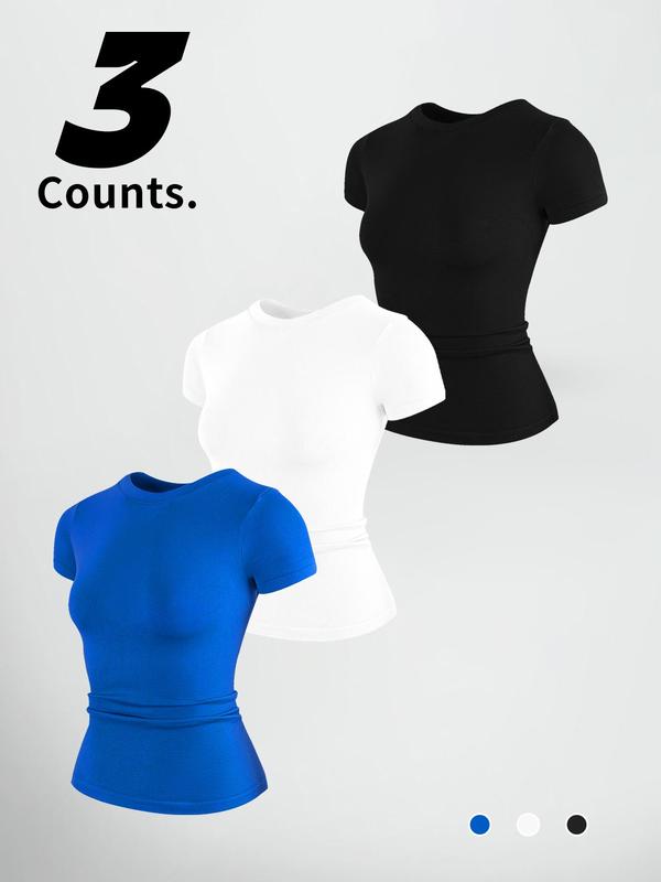 Women's Solid Color Sports Tee, Breathable Quick Drying Crew Neck T-Shirt, Ladies Sportswear for Gym Workout Running