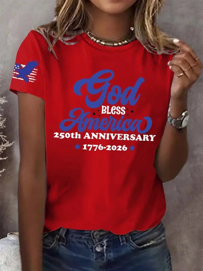 Retro God Bless America 250th Anniversary Print T-Shirt