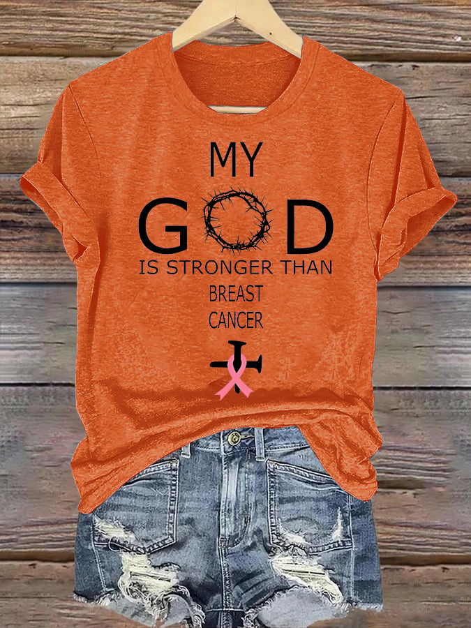 Women's  Faith & Strength – 'My God Is Stronger Than Breast Cancer' T-Shirt